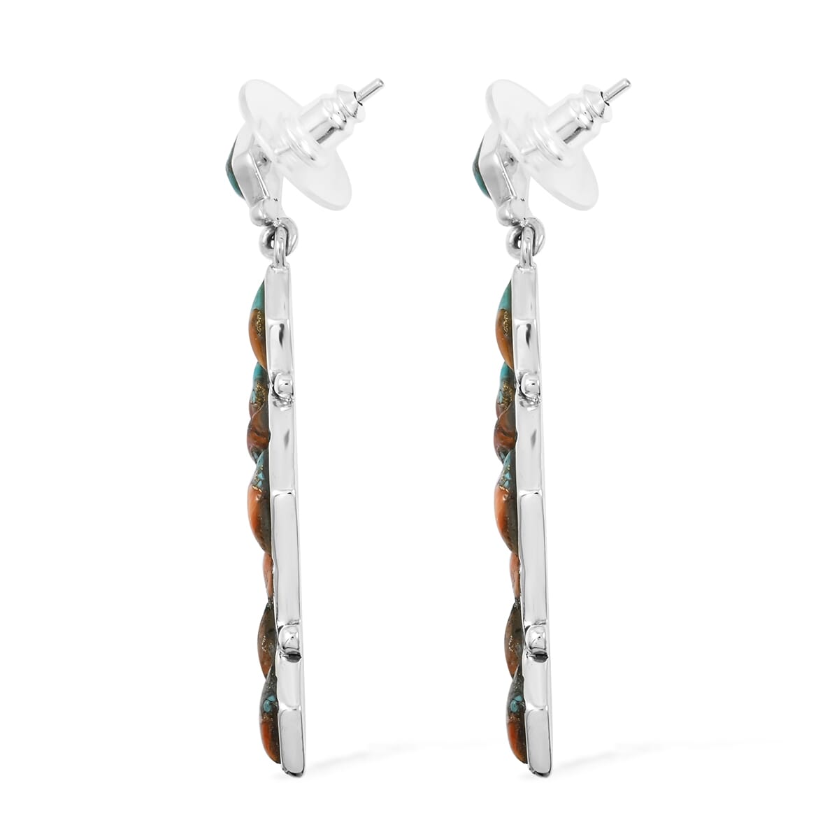 Santa Fe Style Spiny Turquoise 5.25 ctw Earrings in Sterling Silver image number 3