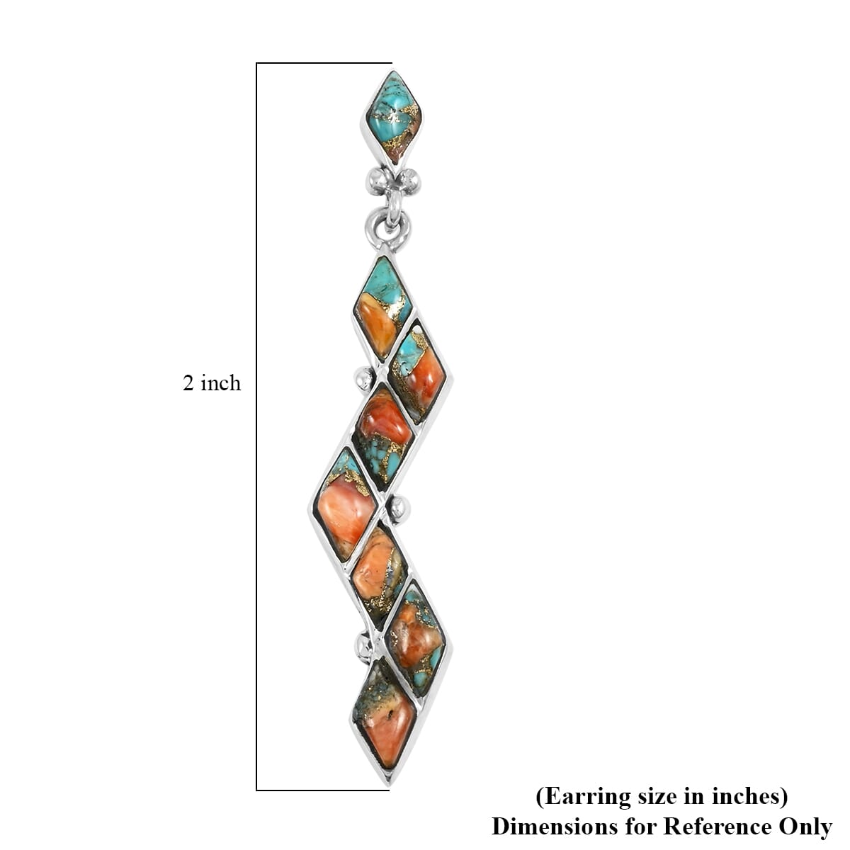 Santa Fe Style Spiny Turquoise 5.25 ctw Earrings in Sterling Silver image number 4