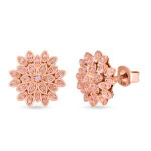 D'Joy Uncut Natural Pink Diamond 0.33 ctw Floral Stud Earrings in 18K Vermeil Rose Gold Over Sterling Silver