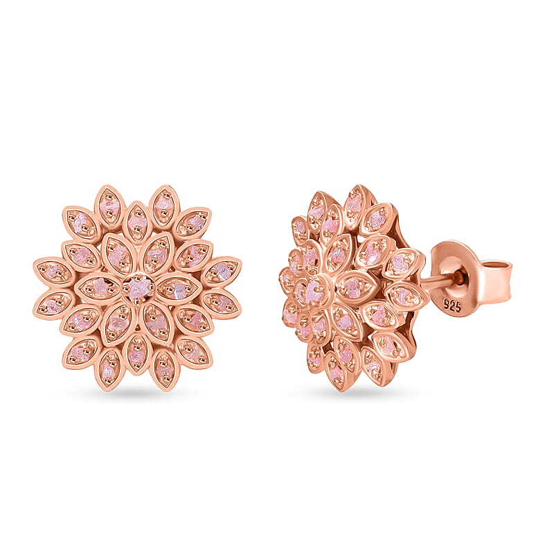 D'Joy Uncut Natural Pink Diamond 0.33 ctw Floral Stud Earrings in 18K Vermeil Rose Gold Over Sterling Silver