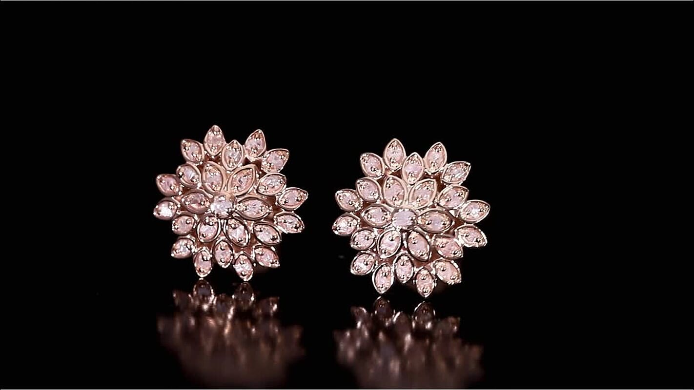 D'Joy Uncut Natural Pink Diamond 0.33 ctw Floral Stud Earrings in 18K Vermeil Rose Gold Over Sterling Silver
