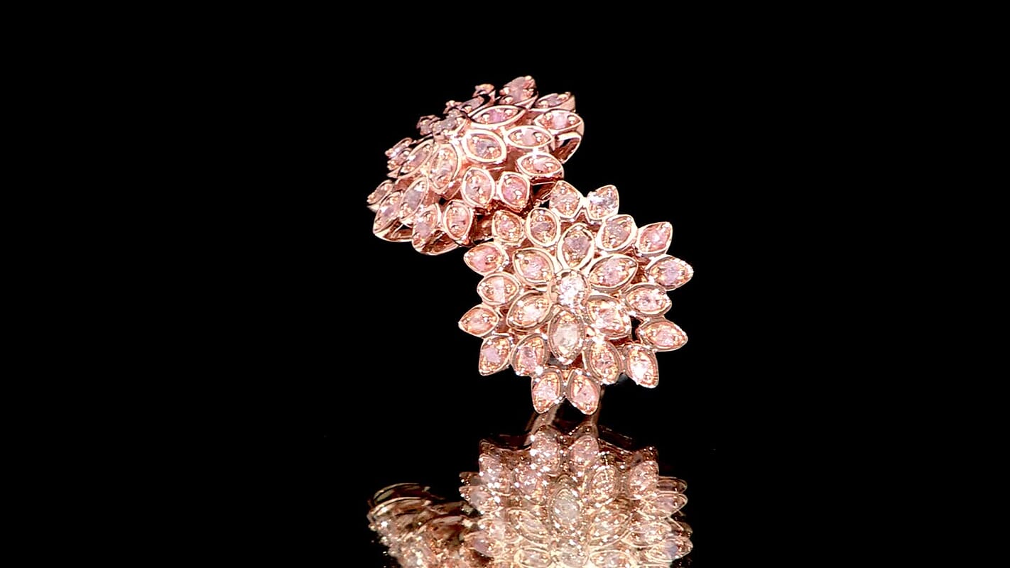 D'Joy Uncut Natural Pink Diamond 0.33 ctw Floral Stud Earrings in 18K Vermeil Rose Gold Over Sterling Silver