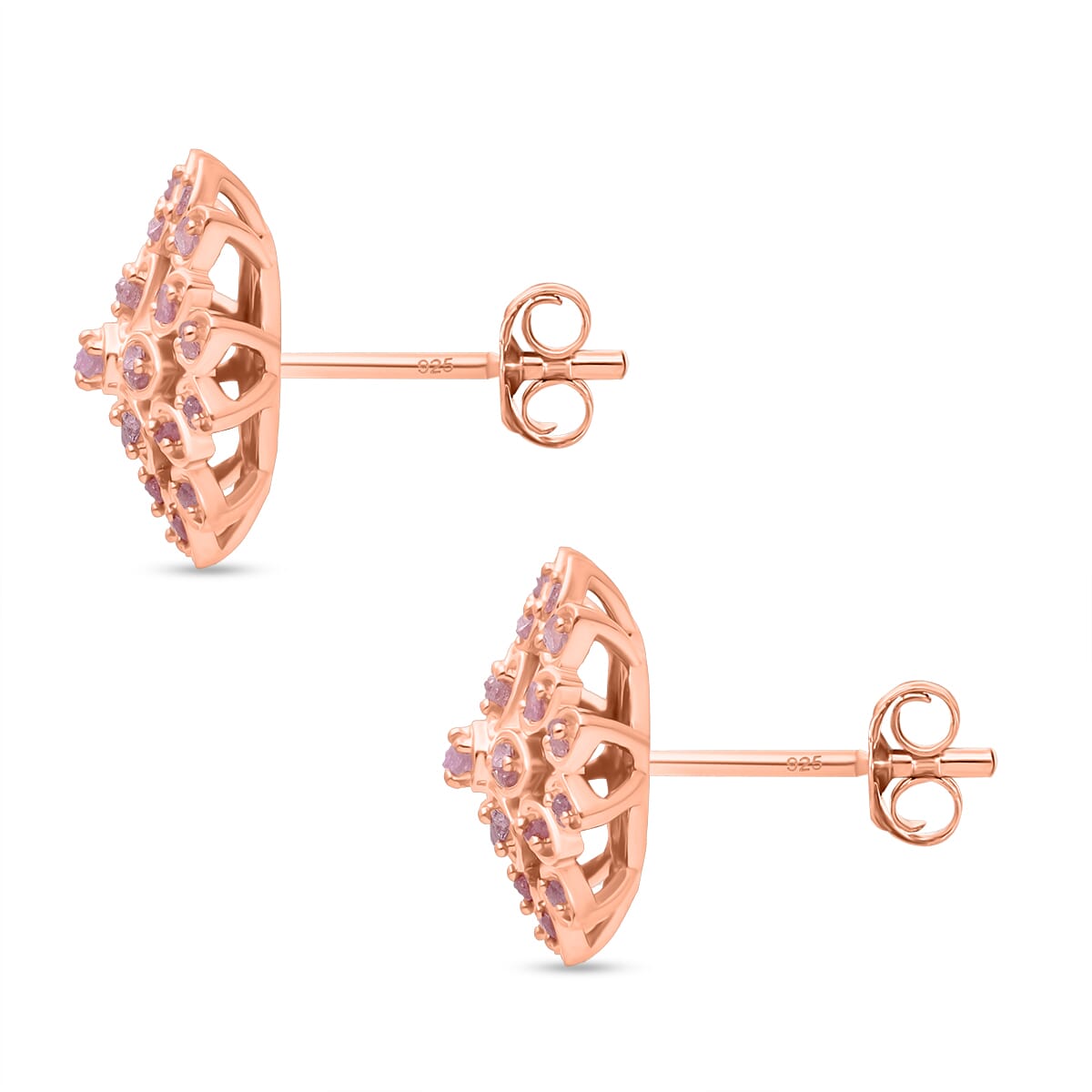 D'Joy Uncut Natural Pink Diamond 0.33 ctw Floral Stud Earrings in 18K Vermeil Rose Gold Over Sterling Silver image number 2