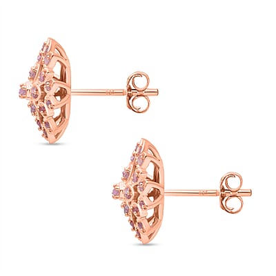 D'Joy Uncut Natural Pink Diamond 0.33 ctw Floral Stud Earrings in 18K Vermeil Rose Gold Over Sterling Silver