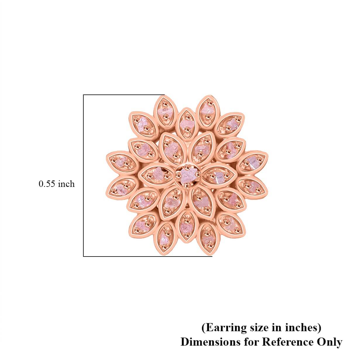 D'Joy Uncut Natural Pink Diamond 0.33 ctw Floral Stud Earrings in 18K Vermeil Rose Gold Over Sterling Silver image number 3