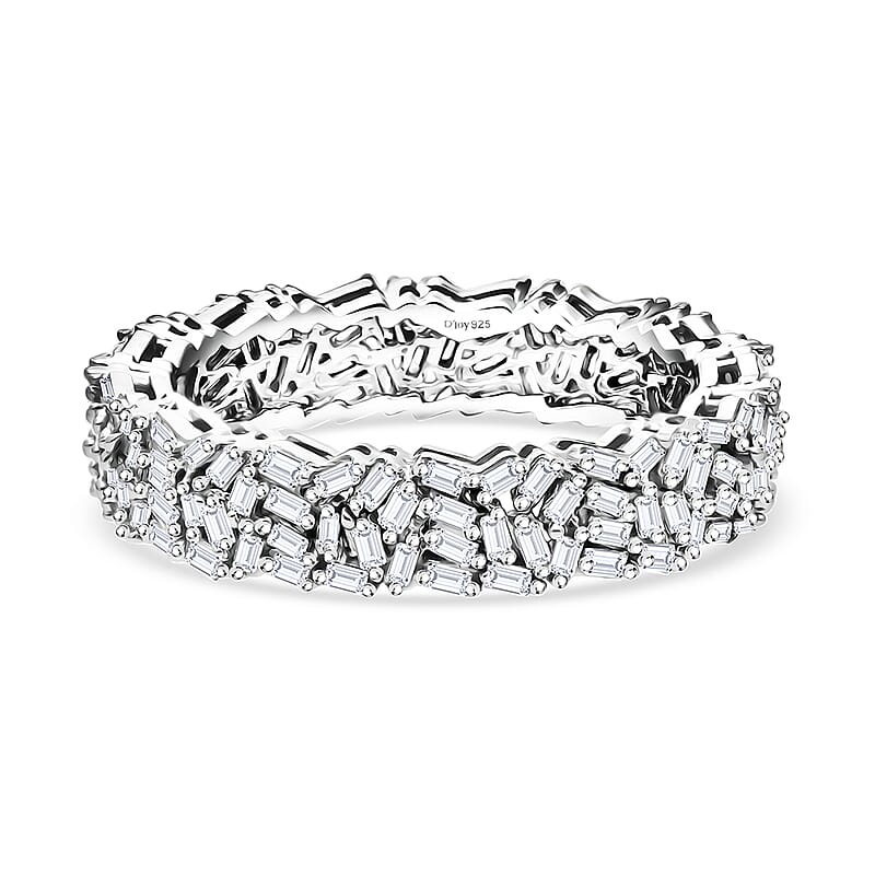 D'Joy Diamond 1.00 ctw Firecracker Band Ring in Rhodium Over Sterling Silver (Size 8.0)