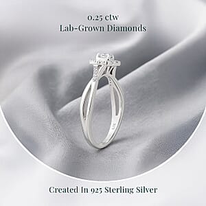 Luxuriant Lab Grown Diamond G-H SI 0.25 ctw Art Deco Echo Ring in Rhodium Over Sterling Silver (Size 10.0)