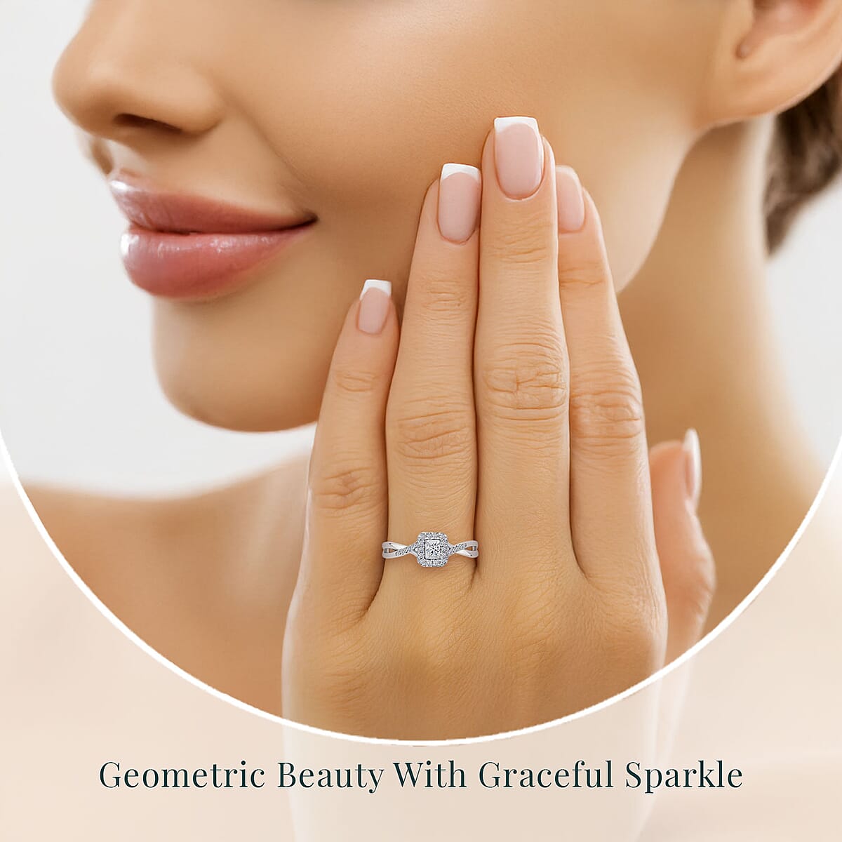 Luxuriant Lab Grown Diamond G-H SI 0.25 ctw Art Deco Echo Ring in Rhodium Over Sterling Silver (Size 9.0) image number 1