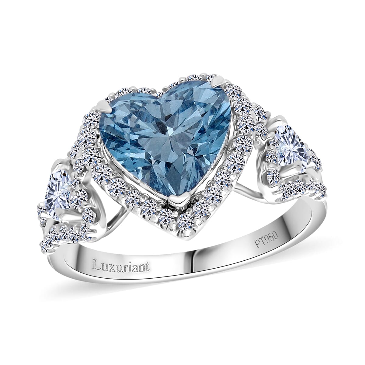 IGI Certified Luxuriant Lab Grown Blue and White Diamond VS 3.60 ctw Ocean Heart Ring in 950 Platinum (Size 10.0) 5.40 Grams image number 0