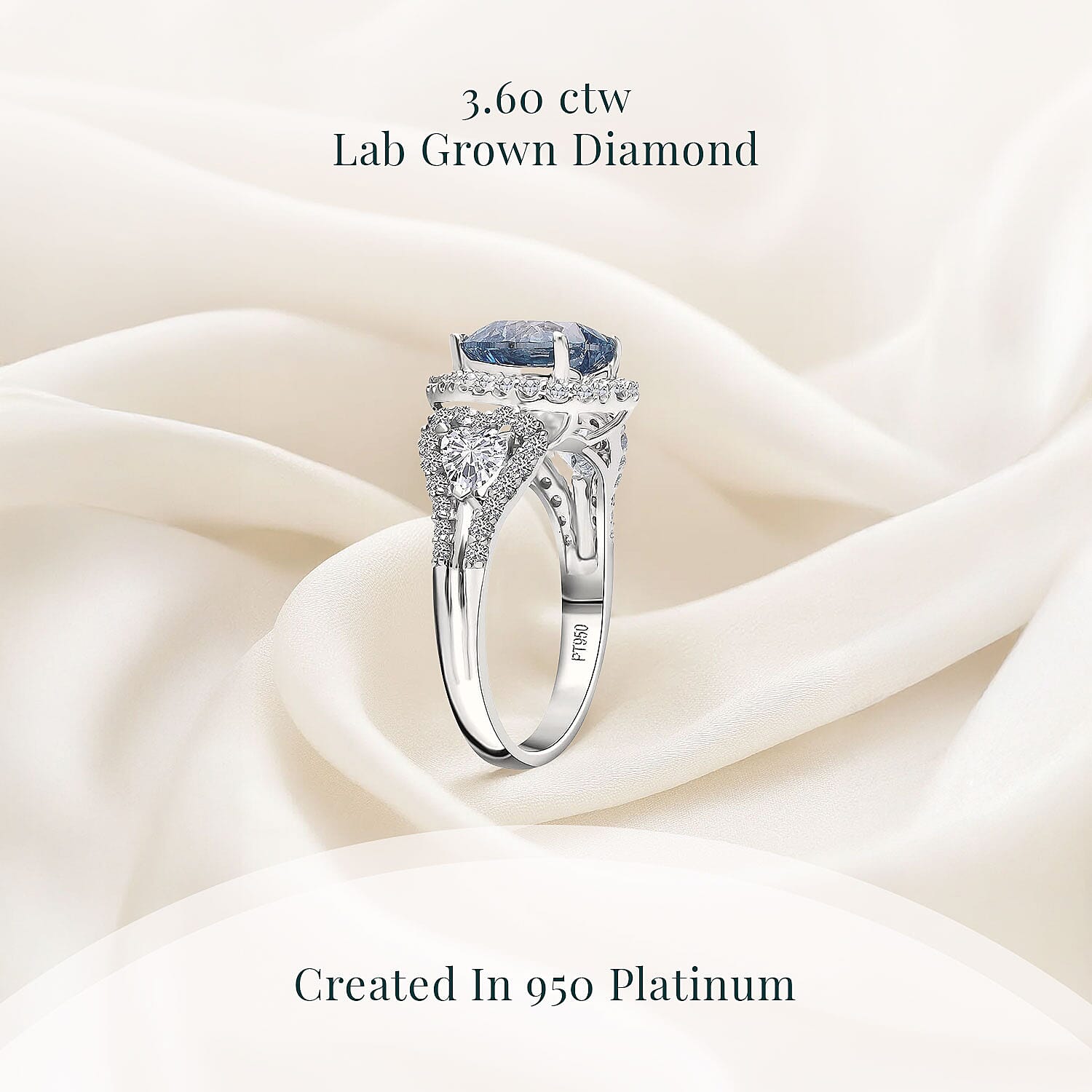 IGI Certified Luxuriant Lab Grown Blue and White Diamond VS 3.60 ctw Ocean Heart Ring in 950 Platinum (Size 10.0) 5.40 Grams