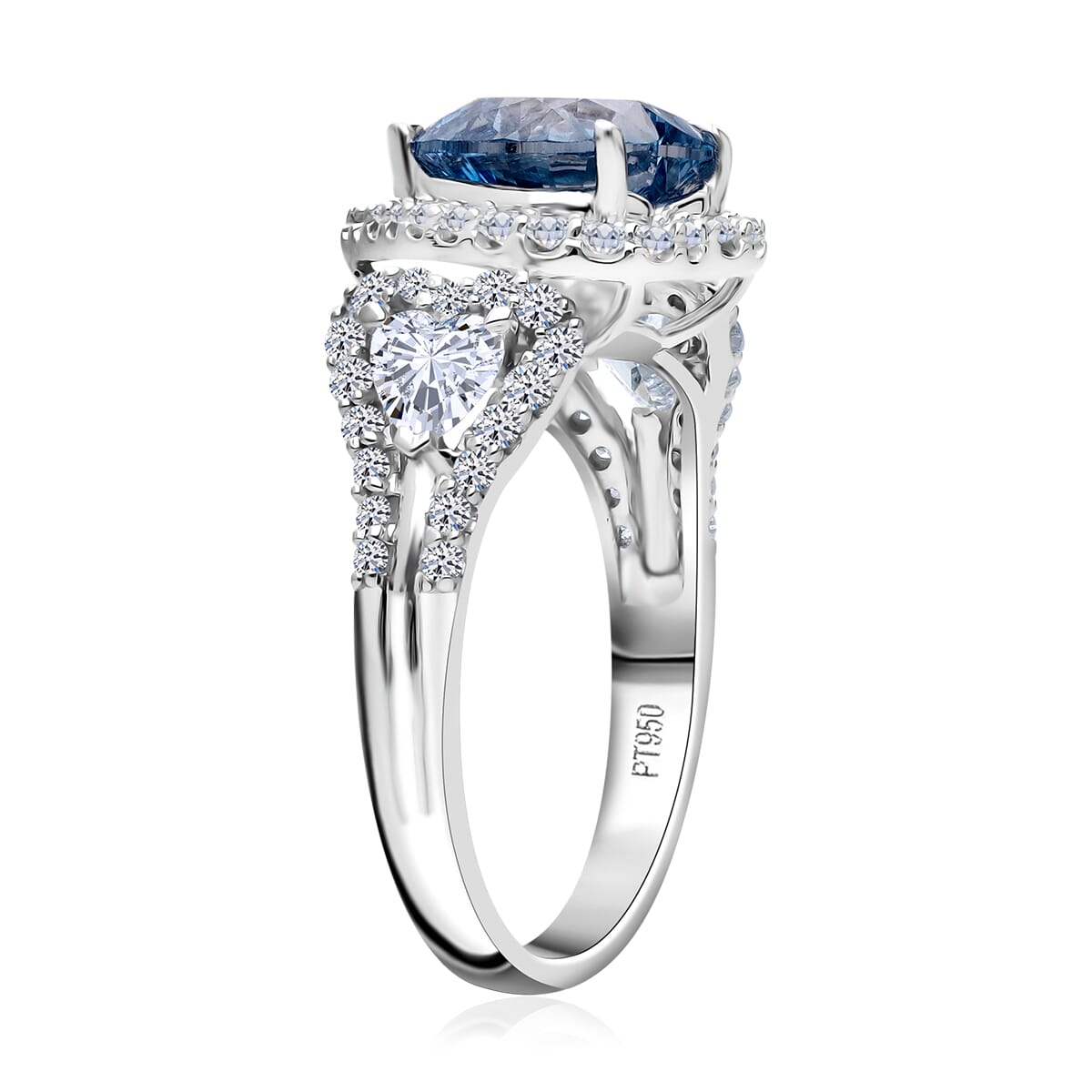 IGI Certified Luxuriant Lab Grown Blue and White Diamond VS 3.60 ctw Ocean Heart Ring in 950 Platinum (Size 10.0) 5.40 Grams image number 2