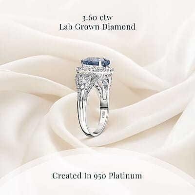IGI Certified Luxuriant Lab Grown Blue and White Diamond VS 3.60 ctw Ocean Heart Ring in 950 Platinum (Size 10.0) 5.40 Grams