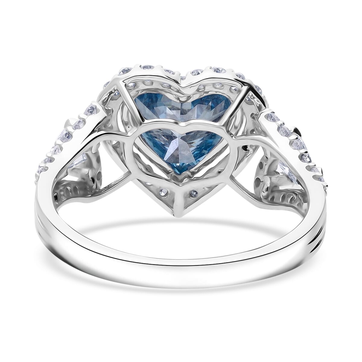 IGI Certified Luxuriant Lab Grown Blue and White Diamond VS 3.60 ctw Ocean Heart Ring in 950 Platinum (Size 10.0) 5.40 Grams image number 3