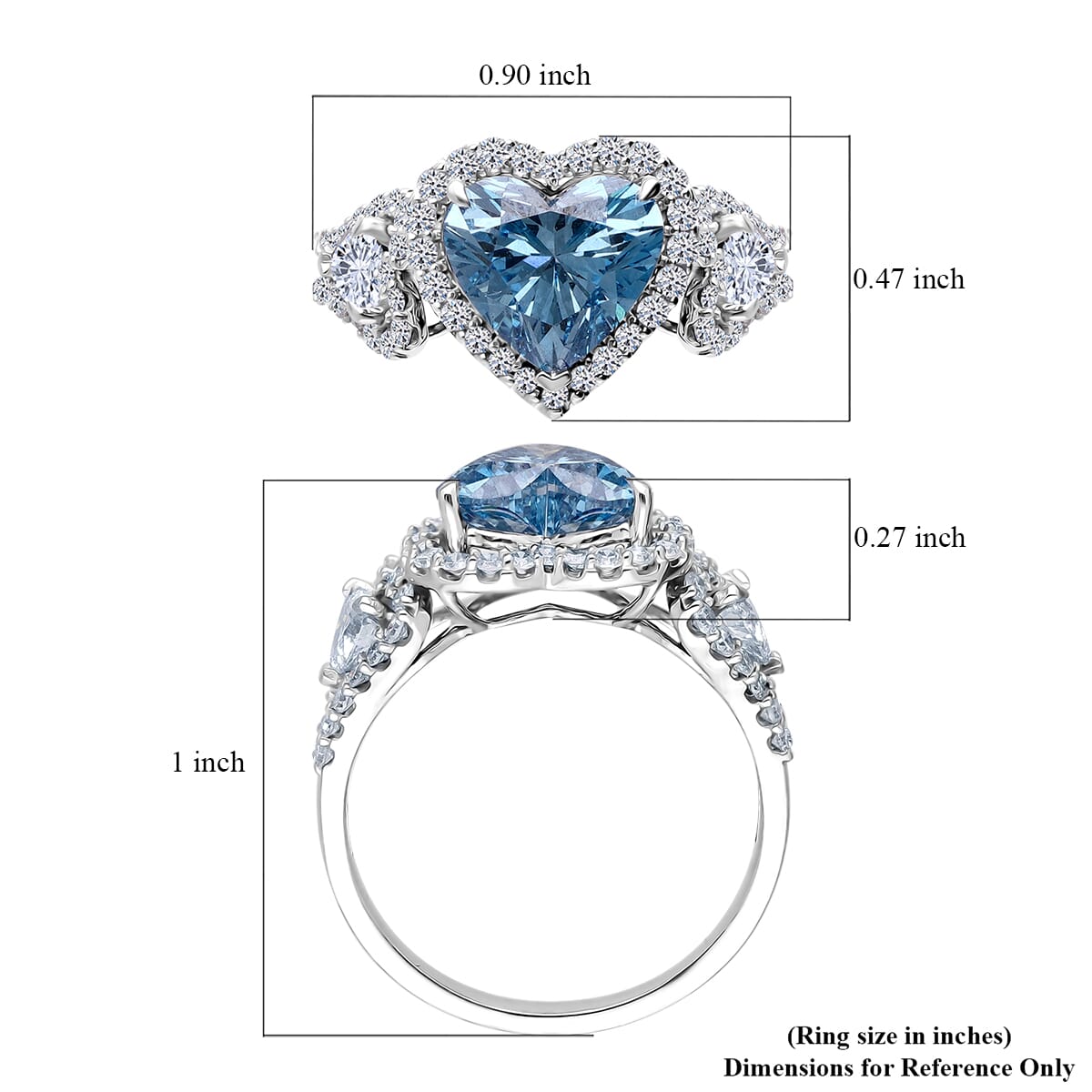 IGI Certified Luxuriant Lab Grown Blue and White Diamond VS 3.60 ctw Ocean Heart Ring in 950 Platinum (Size 10.0) 5.40 Grams image number 4