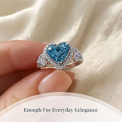 IGI Certified Luxuriant Lab Grown Blue and White Diamond VS 3.60 ctw Ocean Heart Ring in 950 Platinum (Size 10.0) 5.40 Grams