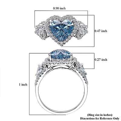 IGI Certified Luxuriant Lab Grown Blue and White Diamond VS 3.60 ctw Ocean Heart Ring in 950 Platinum (Size 10.0) 5.40 Grams