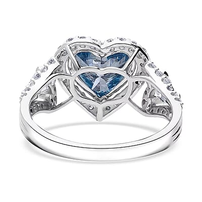 IGI Certified Luxuriant Lab Grown Blue and White Diamond VS 3.60 ctw Ocean Heart Ring in 950 Platinum (Size 10.0) 5.40 Grams