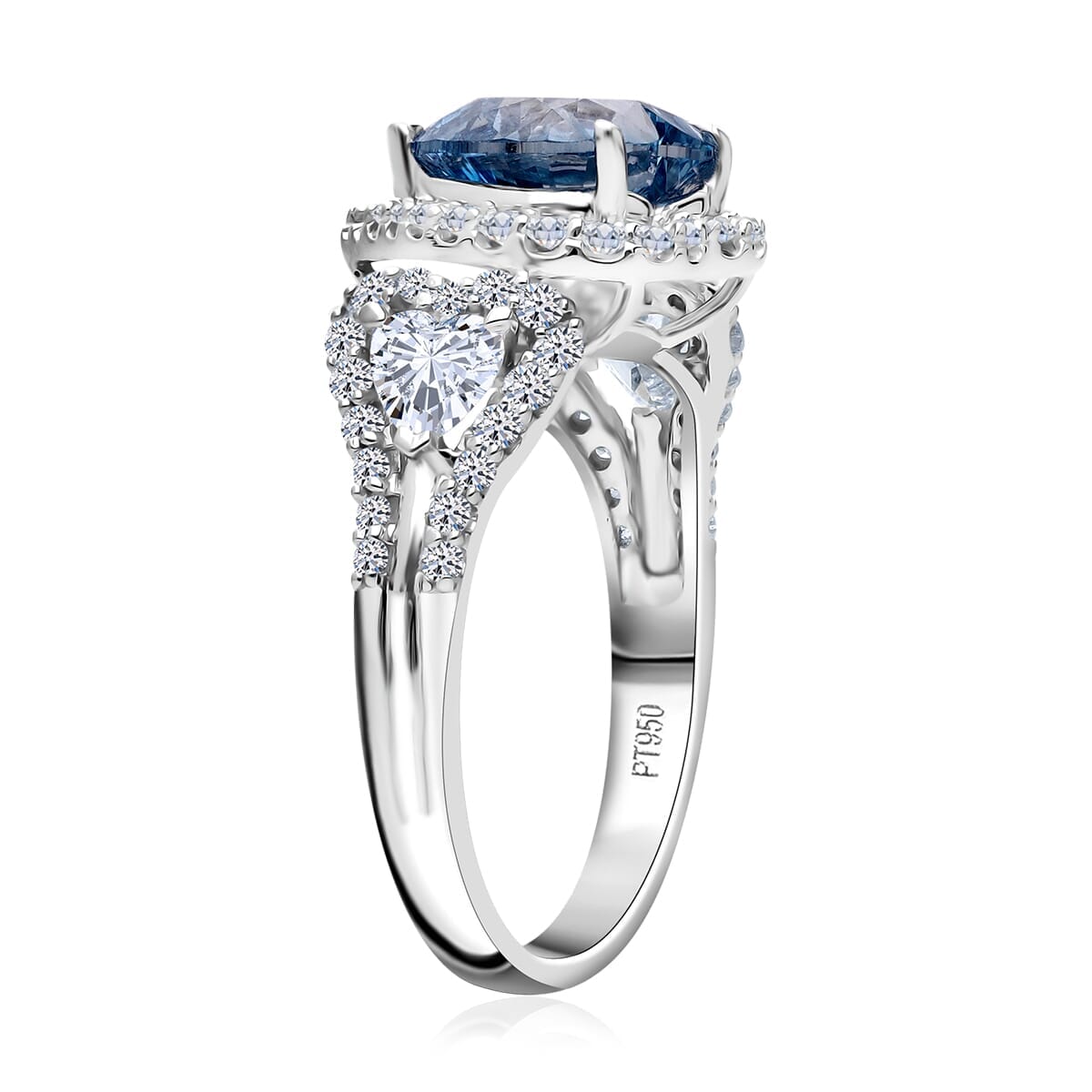 IGI Certified Luxuriant Luxuriant Lab Grown Blue Diamond (IR) and Lab Grown White Diamond VS 3.60 ctw Ocean Heart Ring in 950 Platinum (Size 8.5) 5.40 Grams image number 2