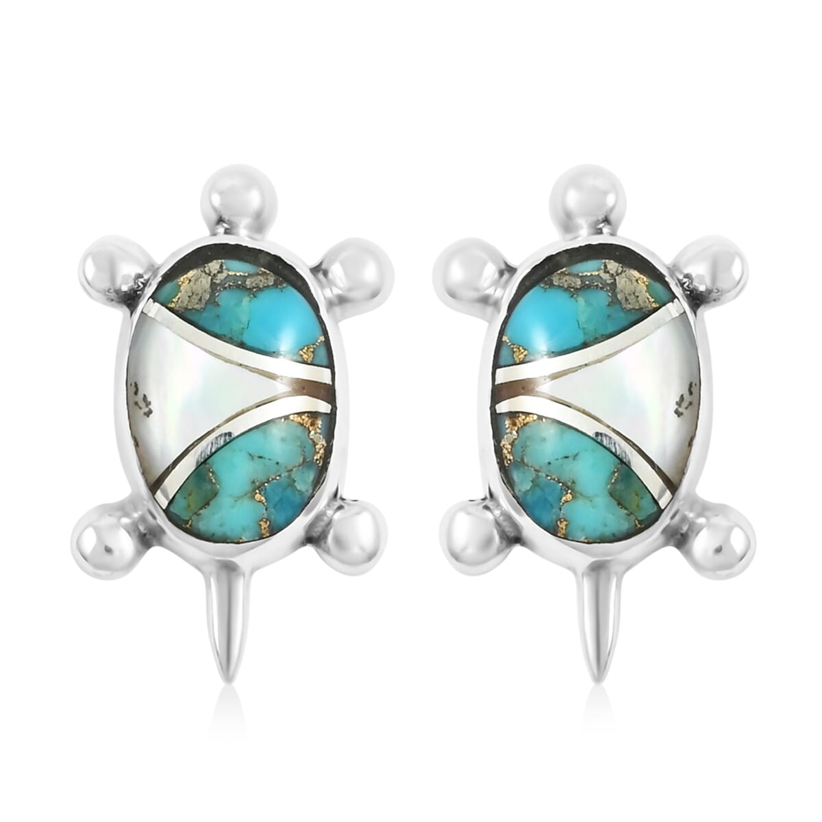 Santa Fe Style Mojave Turquoise and Mother Of Pearl 2.00 ctw Earrings in Sterling Silver image number 0