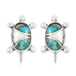 Santa Fe Style Mojave Turquoise and Mother Of Pearl 2.00 ctw Earrings in Sterling Silver