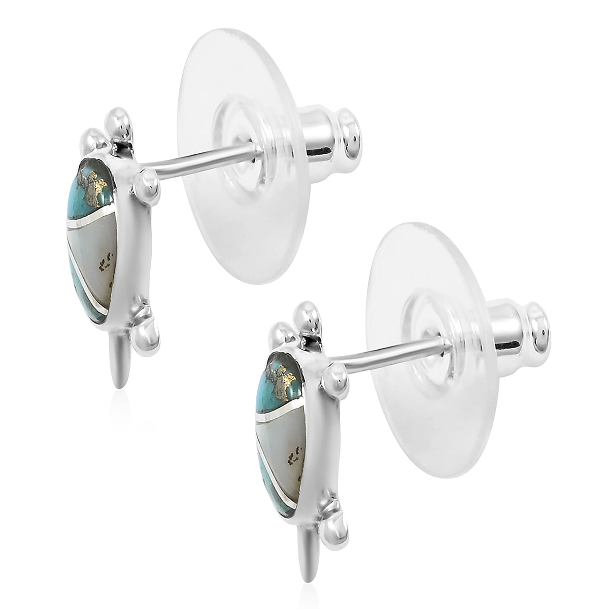 Santa Fe Style Mojave Turquoise and Mother Of Pearl 2.00 ctw Earrings in Sterling Silver