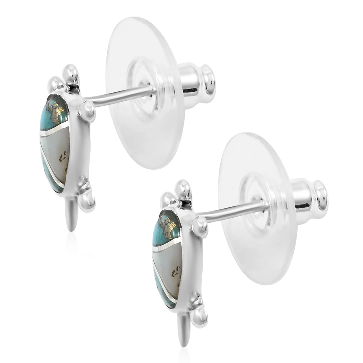 Santa Fe Style Mojave Turquoise and Mother Of Pearl 2.00 ctw Earrings in Sterling Silver image number 3