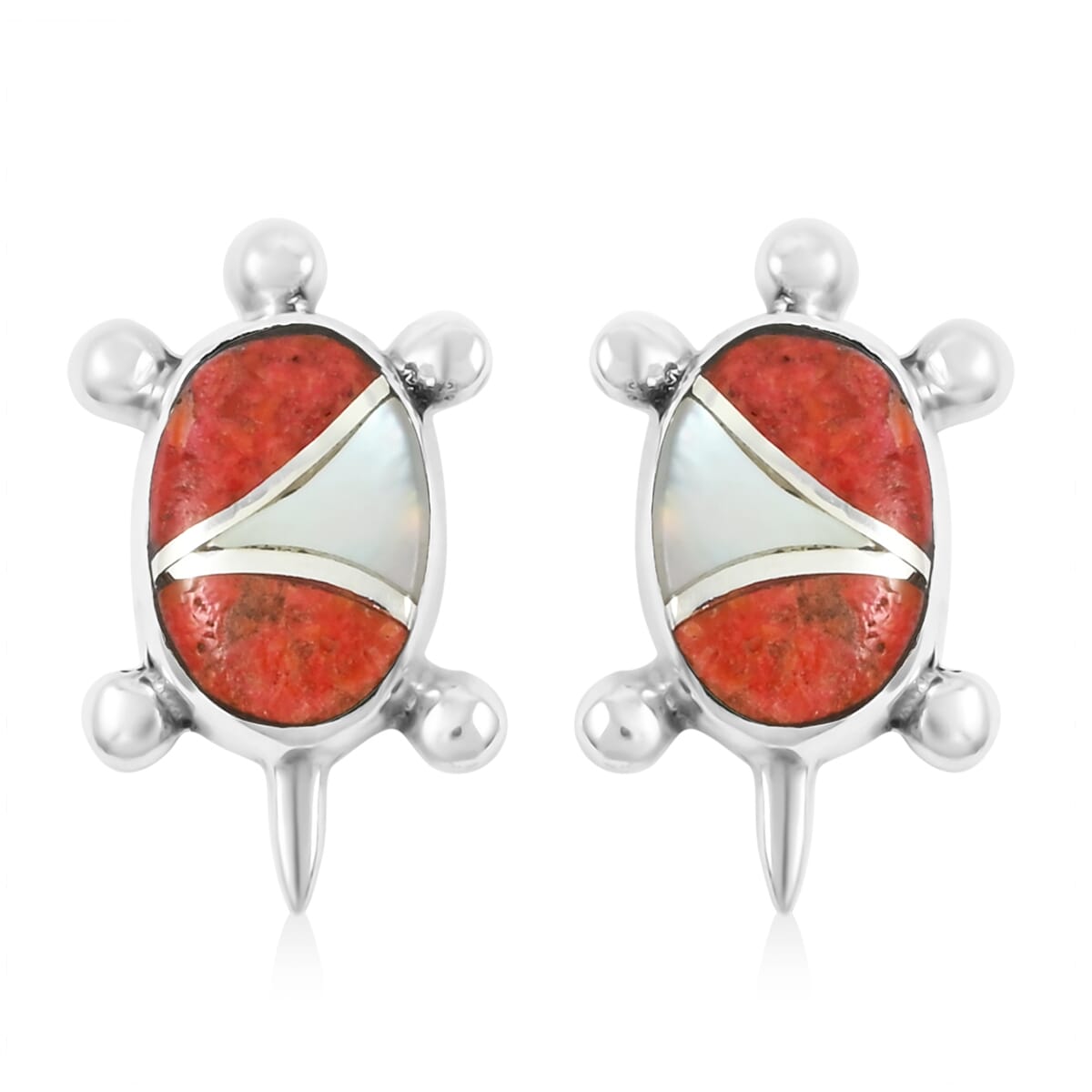 Santa Fe Style Enhanced Red Coral, Mother Of Pearl Earrings in Sterling Silver 2.00 ctw image number 0