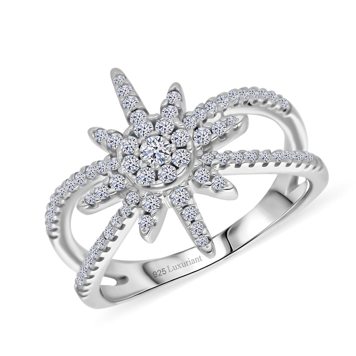 Luxuriant Lab Grown Diamond G-H SI 0.50 ctw North Star Ring in Rhodium Over Sterling Silver (Size 10.0) image number 0