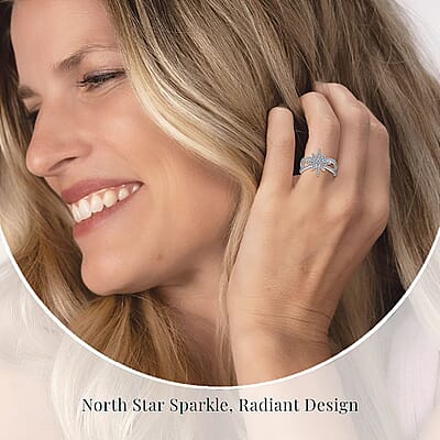 Luxuriant Lab Grown Diamond G-H SI 0.50 ctw North Star Ring in Rhodium Over Sterling Silver (Size 10.0)