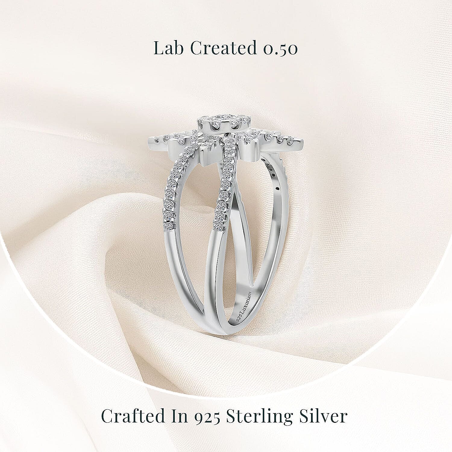 Luxuriant Lab Grown Diamond G-H SI 0.50 ctw North Star Ring in Rhodium Over Sterling Silver (Size 10.0)