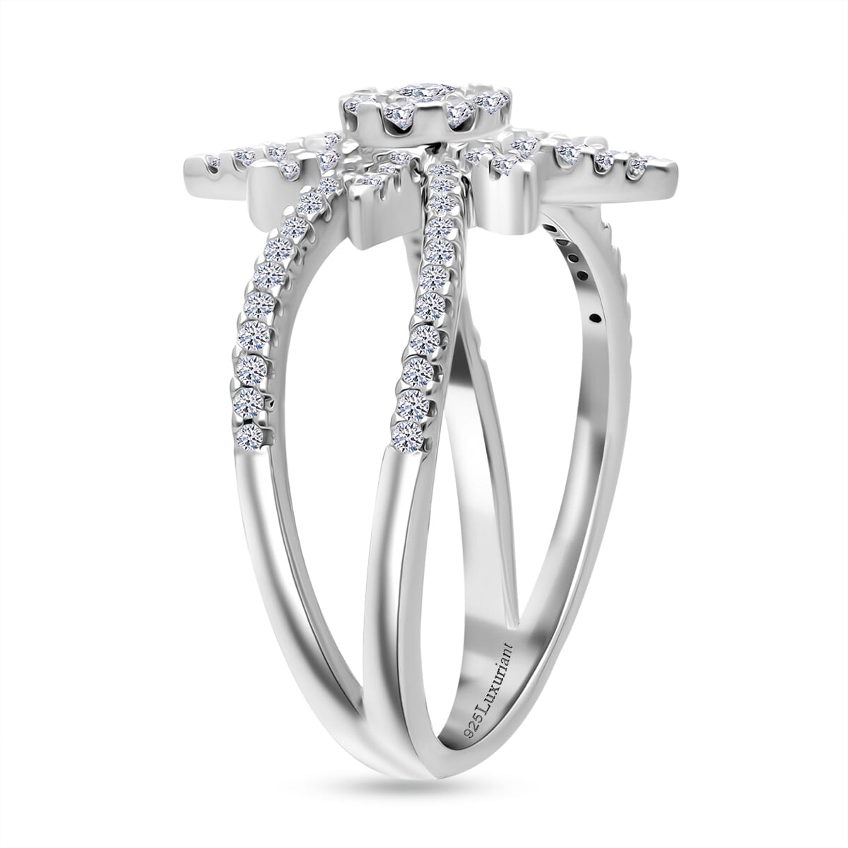 Luxuriant Lab Grown Diamond G-H SI 0.50 ctw North Star Ring in Rhodium Over Sterling Silver (Size 10.0) image number 2