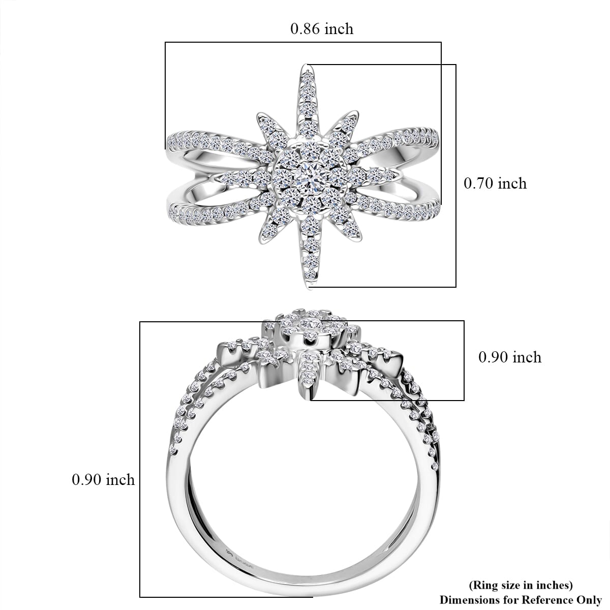 Luxuriant Lab Grown Diamond G-H SI 0.50 ctw North Star Ring in Rhodium Over Sterling Silver (Size 10.0) image number 4