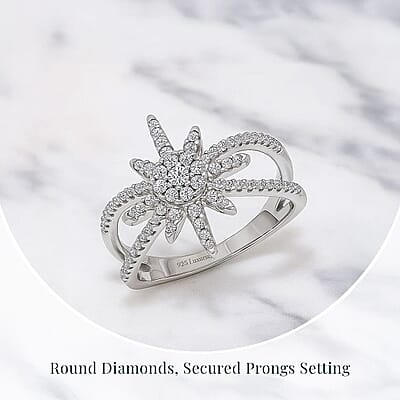 Luxuriant Lab Grown Diamond G-H SI 0.50 ctw North Star Ring in Rhodium Over Sterling Silver (Size 10.0)