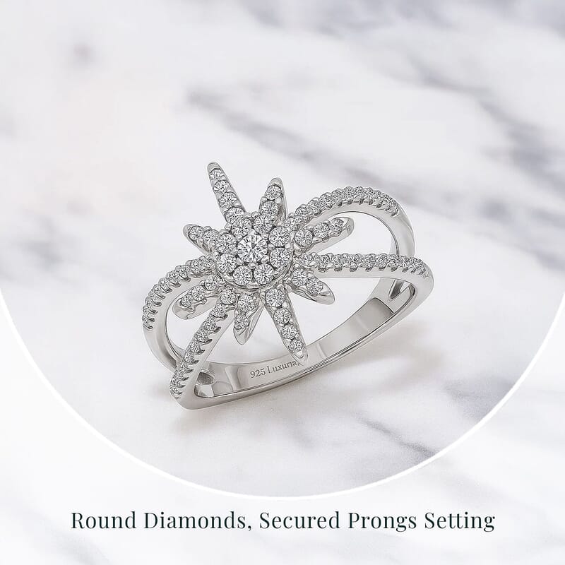 Luxuriant Lab Grown Diamond G-H SI 0.50 ctw North Star Ring in Rhodium Over Sterling Silver (Size 10.0)