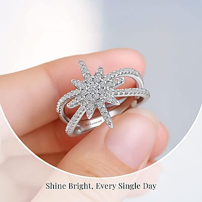 Luxuriant Lab Grown Diamond G-H SI 0.50 ctw North Star Ring in Rhodium Over Sterling Silver (Size 10.0)