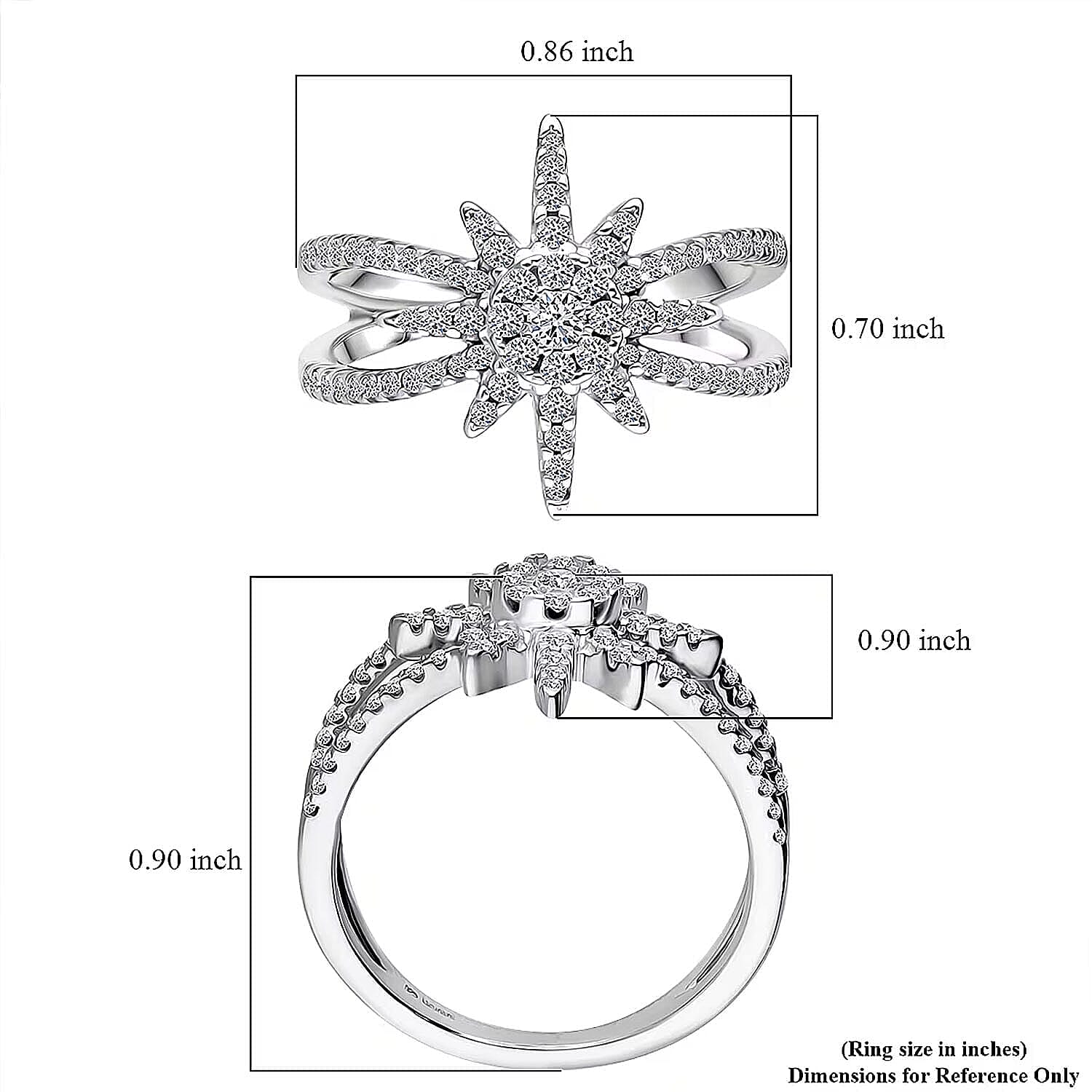 Luxuriant Lab Grown Diamond G-H SI 0.50 ctw North Star Ring in Rhodium Over Sterling Silver (Size 10.0)