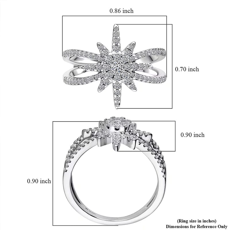 Luxuriant Lab Grown Diamond G-H SI 0.50 ctw North Star Ring in Rhodium Over Sterling Silver (Size 10.0)