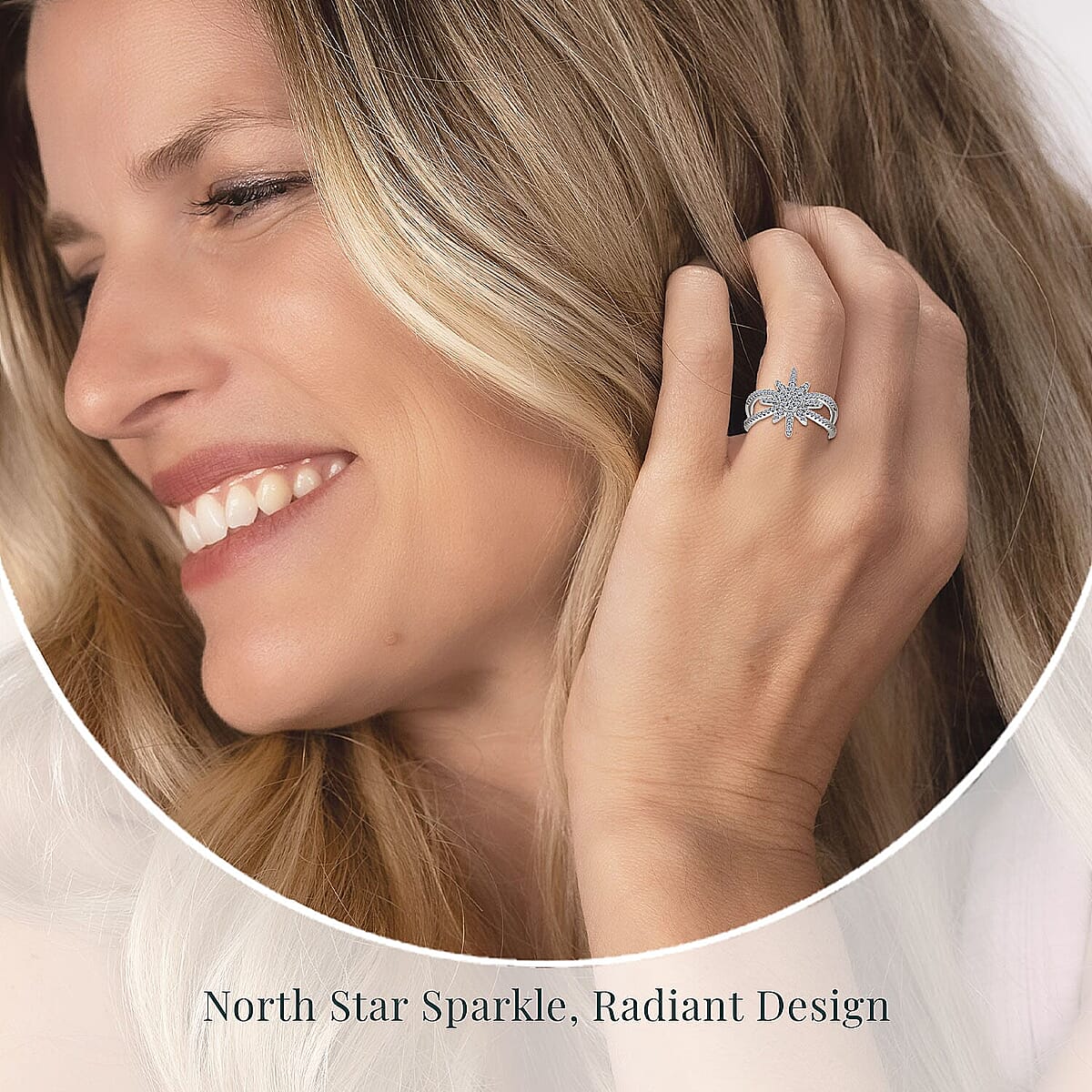 Luxuriant Lab Grown Diamond (G-H, SI) North Star Ring in Rhodium Over Sterling Silver (Size 5.0) 0.50 ctw image number 1