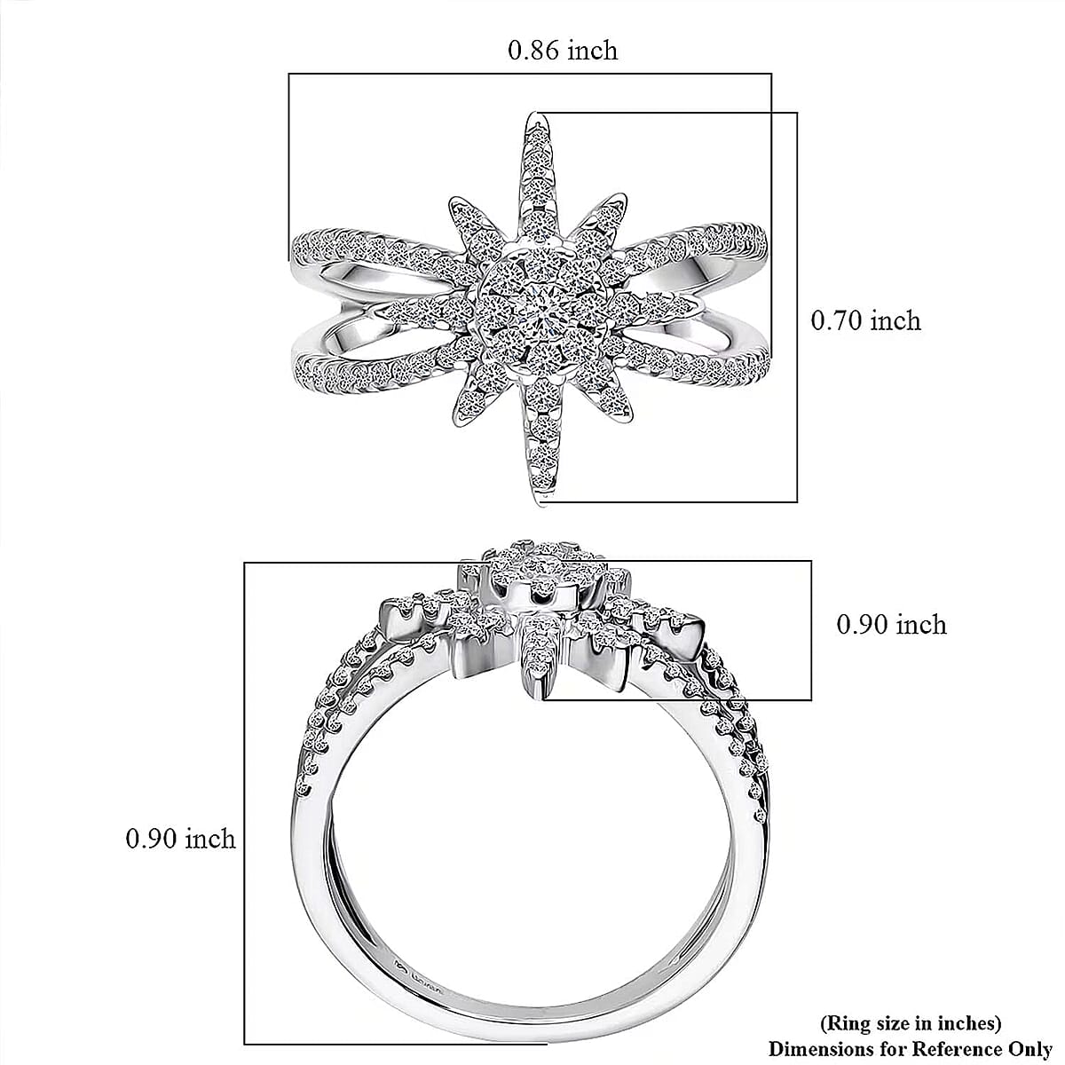 Luxuriant Lab Grown Diamond (G-H, SI) North Star Ring in Rhodium Over Sterling Silver (Size 5.0) 0.50 ctw image number 6