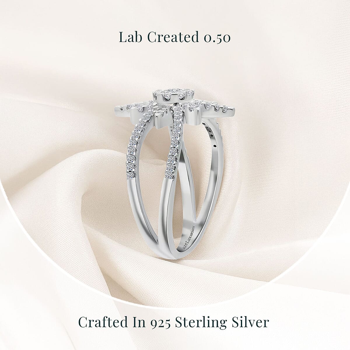 Luxuriant Lab Grown Diamond G-H SI 0.50 ctw North Star Ring in Rhodium Over Sterling Silver (Size 6.0) image number 2