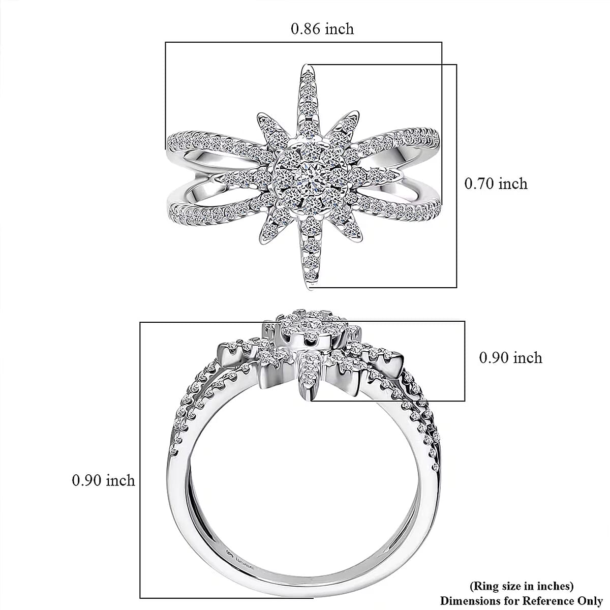 Luxuriant Lab Grown Diamond G-H SI 0.50 ctw North Star Ring in Rhodium Over Sterling Silver (Size 6.0) image number 6