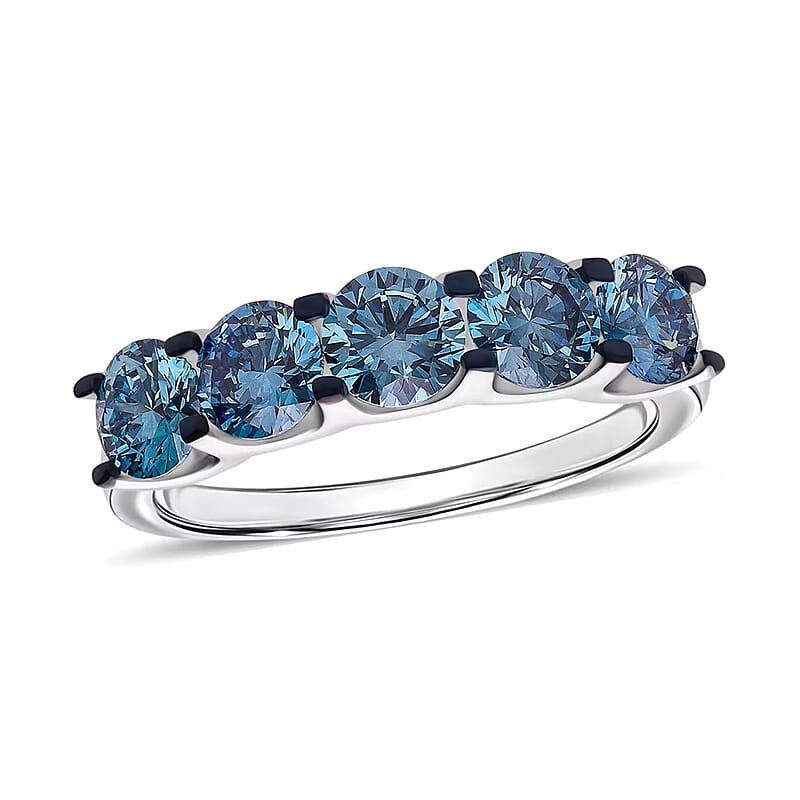 Luxuriant Lab Grown Blue Diamond (IR) SI 2.00 ctw Ring in Rhodium Over Sterling Silver (Size 10.0)