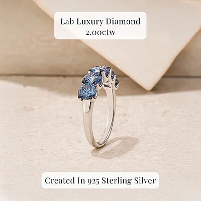Luxuriant Lab Grown Blue Diamond (IR) SI 2.00 ctw Ring in Rhodium Over Sterling Silver (Size 10.0)