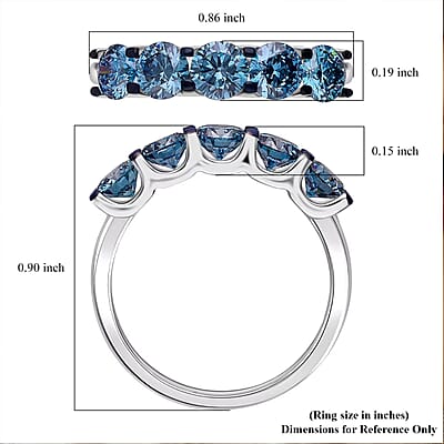 Luxuriant Lab Grown Blue Diamond (IR) SI 2.00 ctw Ring in Rhodium Over Sterling Silver (Size 10.0)