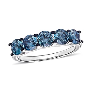 Luxuriant Lab Grown Blue Diamond (IR) SI 2.00 ctw Orion’s Whisper Ring in Rhodium Over Sterling Silver (Size 5.0)