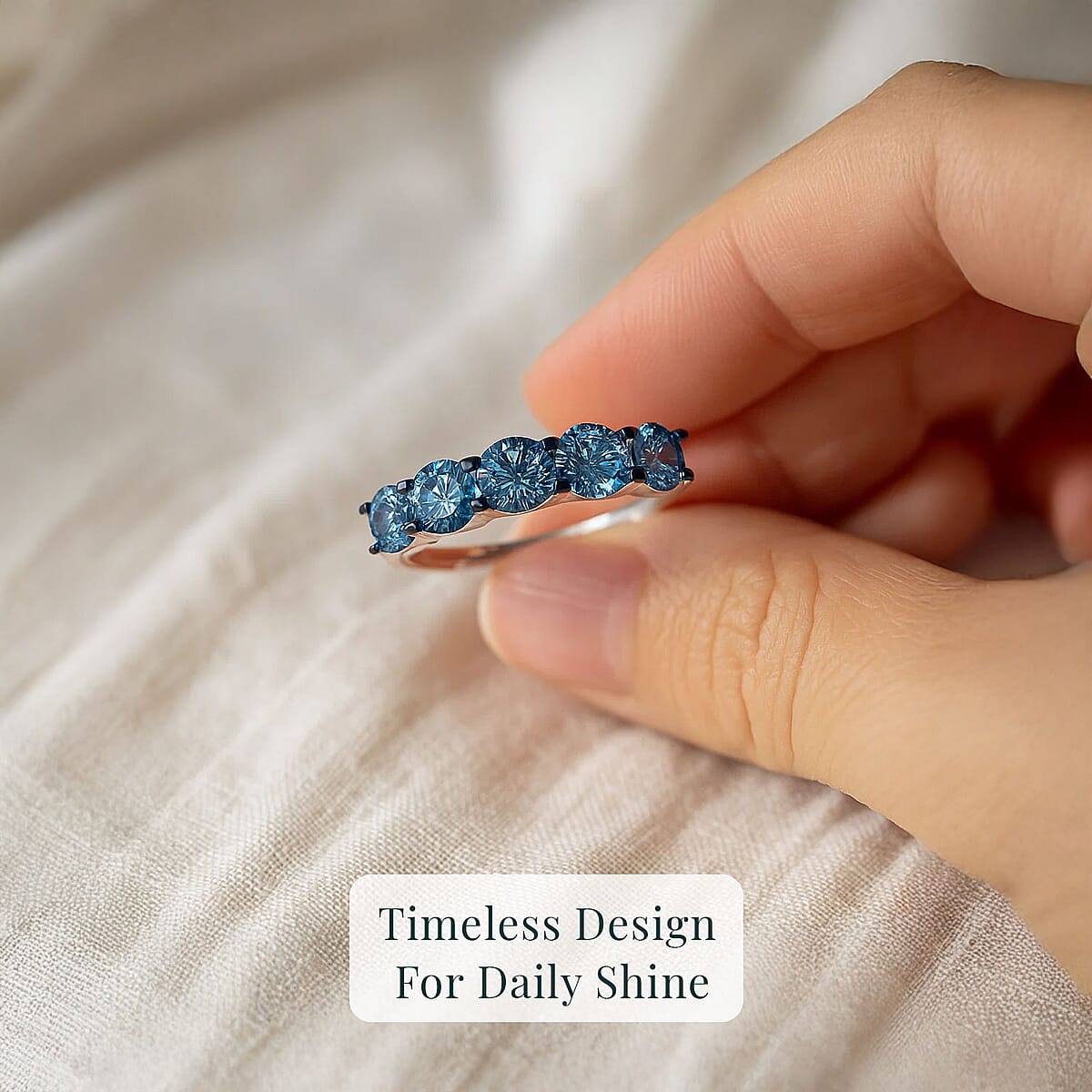 Luxuriant Lab Grown Blue Diamond (SI) Ring in Rhodium Over Sterling Silver (Size 10.0) 2.00 ctw image number 5