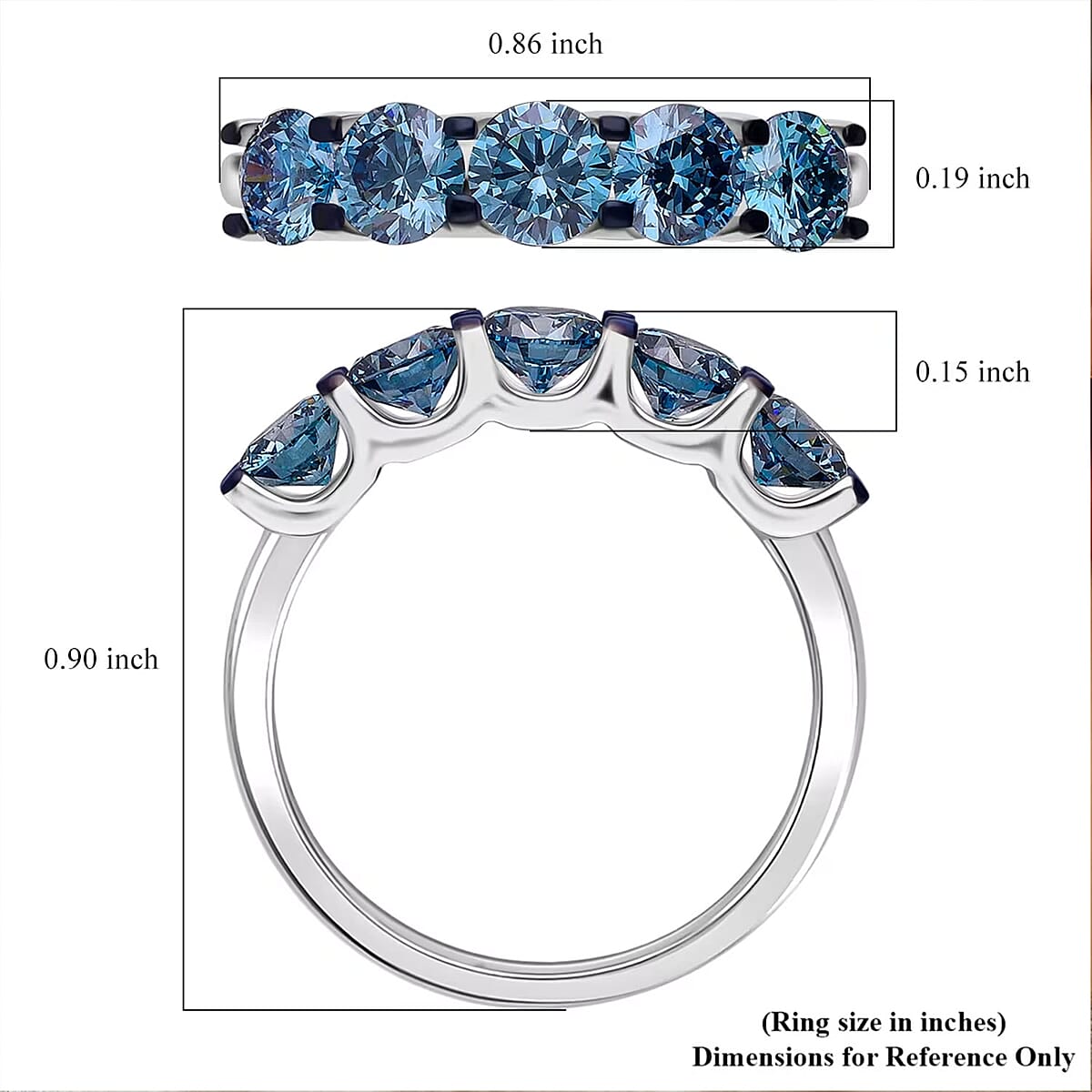 Luxuriant Lab Grown Blue Diamond (SI) Ring in Rhodium Over Sterling Silver (Size 10.0) 2.00 ctw image number 6