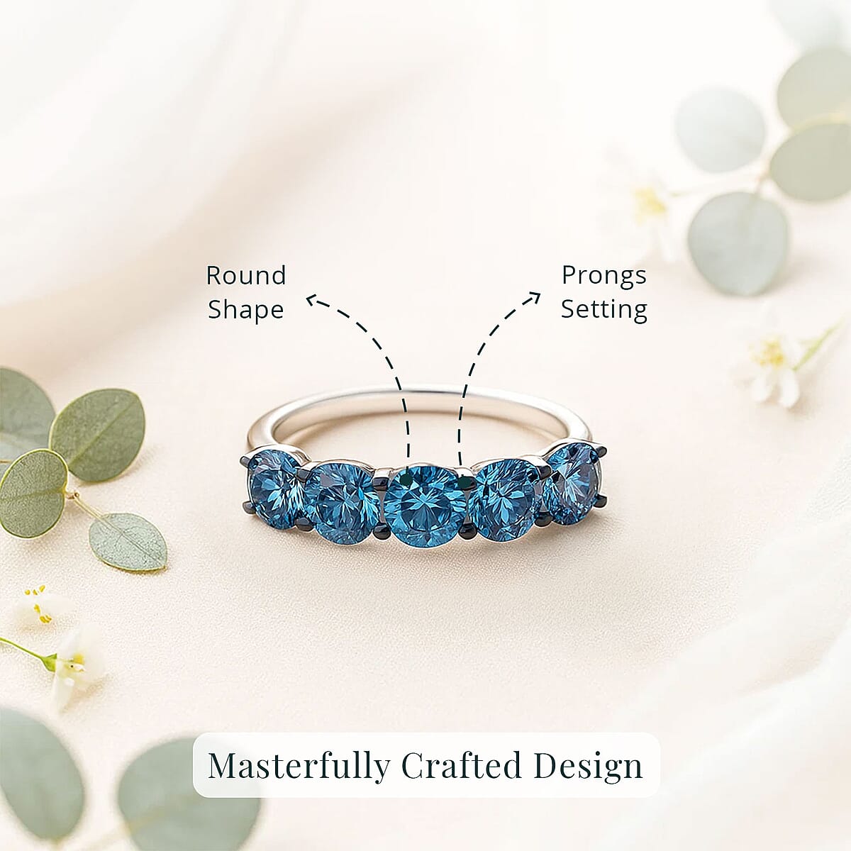 Luxuriant Lab Grown Blue Diamond (IR) SI 2.00 ctw Floral Vine Ring in Rhodium Over Sterling Silver (Size 9.0) image number 4