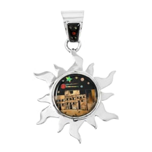 Santa Fe Style Black Onyx and Jasper 17.00 ctw Pueblo Pendant in Sterling Silver