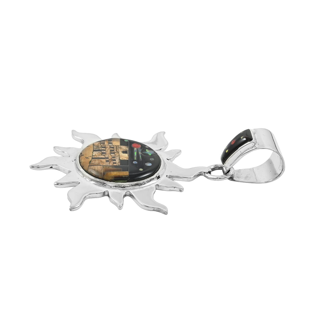 Santa Fe Style Black Onyx, Jasper Pueblo Pendant in Sterling Silver 17.00 ctw image number 3